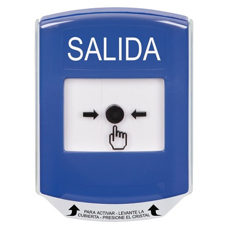 GLR421XT-ES STI Blue Indoor Only Shield Key-to-Reset Push Button with EXIT Label Spanish