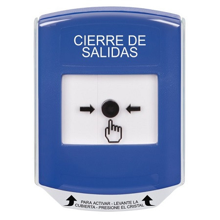 GLR421LD-ES STI Blue Indoor Only Shield Key-to-Reset Push Button with LOCKDOWN Label Spanish