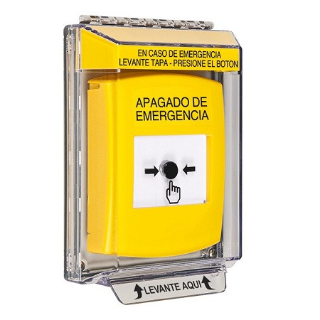 GLR231PO-ES STI Yellow Indoor/Outdoor Low Profile Flush Mount Key-to-Reset Push Button with EMERGENCY POWER OFF Label Spanish