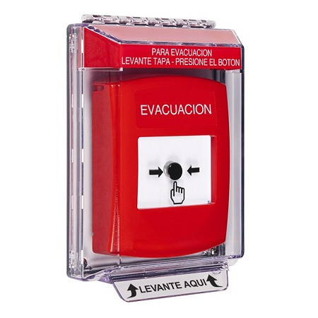 GLR031EV-ES STI Red Indoor/Outdoor Low Profile Flush Mount Key-to-Reset Push Button with EVACUATION Label Spanish