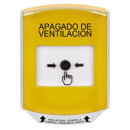 GLR2A1HV-ES STI Yellow Indoor Only Shield w/ Sound Key-to-Reset Push Button with HVAC SHUT-DOWN Label Spanish