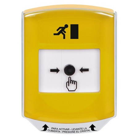 GLR2A1RM-ES STI Yellow Indoor Only Shield w/ Sound Key-to-Reset Push Button with Running Man Icon Spanish