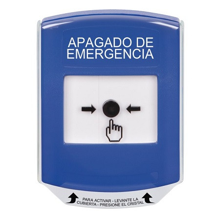 GLR4A1PO-ES STI Blue Indoor Only Shield w/ Sound Key-to-Reset Push Button with EMERGENCY POWER OFF Label Spanish