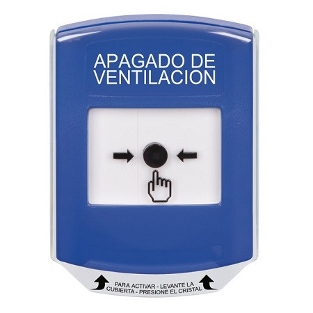 GLR4A1HV-ES STI Blue Indoor Only Shield w/ Sound Key-to-Reset Push Button with HVAC SHUT-DOWN Label Spanish