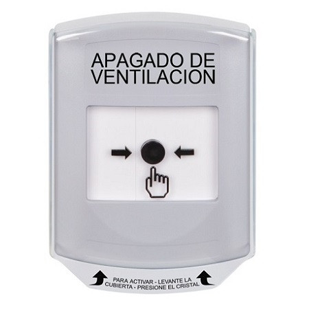 GLR3A1HV-ES STI White Indoor Only Shield w/ Sound Key-to-Reset Push Button with HVAC SHUT-DOWN Label Spanish