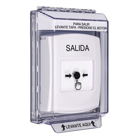 GLR341XT-ES STI White Indoor/Outdoor Low Profile Flush Mount w/ Sound Key-to-Reset Push Button with EXIT Label Spanish