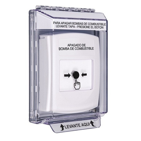 GLR331PS-ES STI White Indoor/Outdoor Low Profile Flush Mount Key-to-Reset Push Button with FUEL PUMP SHUT-DOWN Label Spanish