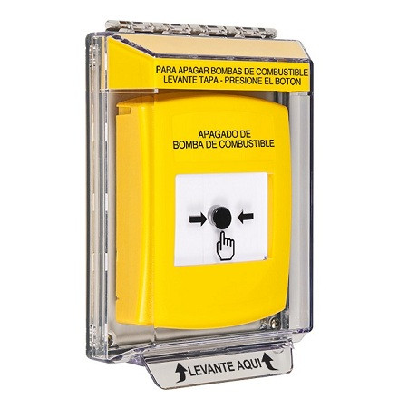 GLR241PS-ES STI Yellow Indoor/Outdoor Low Profile Flush Mount w/ Sound Key-to-Reset Push Button with FUEL PUMP SHUT-DOWN Label Spanish