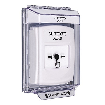 GLR331ZA-ES STI White Indoor/Outdoor Low Profile Flush Mount Key-to-Reset Push Button with Non-Returnable Custom Text Label Spanish