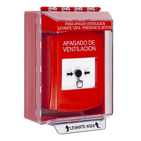 GLR071HV-ES STI Red Indoor/Outdoor Low Profile Surface Mount Key-to-Reset Push Button with HVAC SHUT-DOWN Label Spanish