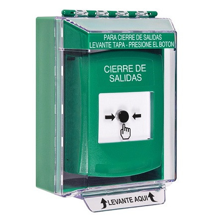 GLR171LD-ES STI Green Indoor/Outdoor Low Profile Surface Mount Key-to-Reset Push Button with LOCKDOWN Label Spanish