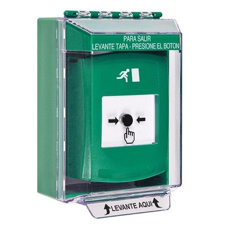 GLR171RM-ES STI Green Indoor/Outdoor Low Profile Surface Mount Key-to-Reset Push Button with Running Man Icon Spanish
