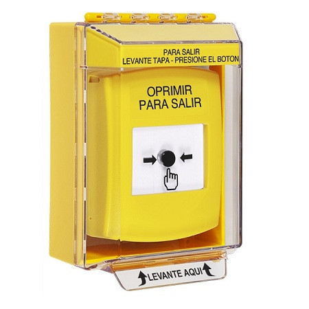 GLR271PX-ES STI Yellow Indoor/Outdoor Low Profile Surface Mount Key-to-Reset Push Button with PUSH TO EXIT Label Spanish