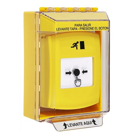GLR271RM-ES STI Yellow Indoor/Outdoor Low Profile Surface Mount Key-to-Reset Push Button with Running Man Icon Spanish