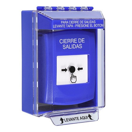 GLR481LD-ES STI Blue Indoor/Outdoor Low Profile Surface Mount w/ Sound Key-to-Reset Push Button with LOCKDOWN Label Spanish