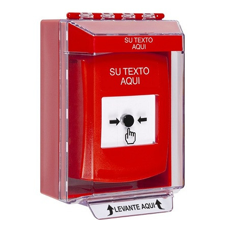 GLR071ZA-ES STI Red Indoor/Outdoor Low Profile Surface Mount Key-to-Reset Push Button with Non-Returnable Custom Text Label Spanish
