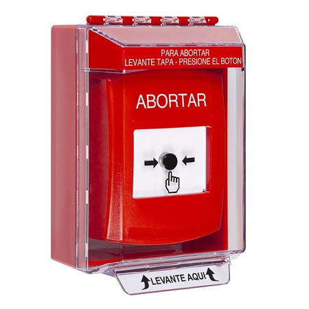 GLR081AB-ES STI Red Indoor/Outdoor Low Profile Surface Mount w/ Sound Key-to-Reset Push Button with ABORT Label Spanish