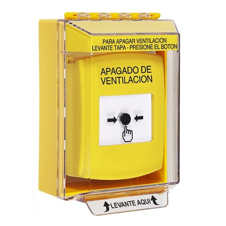 GLR281HV-ES STI Yellow Indoor/Outdoor Low Profile Surface Mount w/ Sound Key-to-Reset Push Button with HVAC SHUT-DOWN Label Spanish