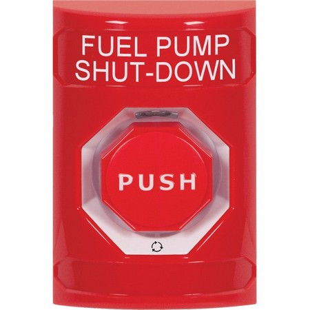 SS2009PS-EN STI Red No Cover Turn-to-Reset (Illuminated) Stopper Station with FUEL PUMP SHUT DOWN Label English