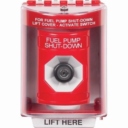SS2073PS-EN STI Red Indoor/Outdoor Surface Key-to-Activate Stopper Station with FUEL PUMP SHUT DOWN Label English