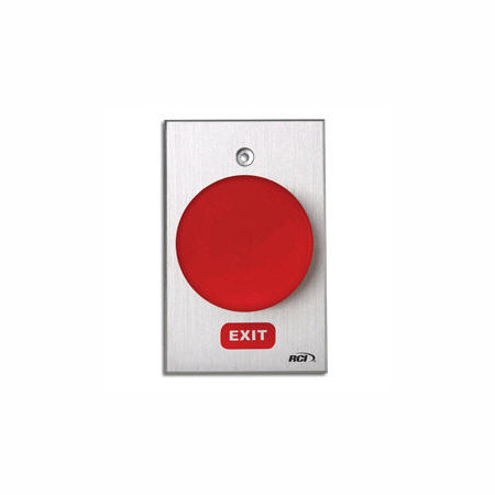 990-RE-TD x 28 Dormakaba RCI Exit Symbol Electronic Time Delay Oversized Tamper-proof Button - Brushed Anodized Aluminum Faceplate - Red Cap