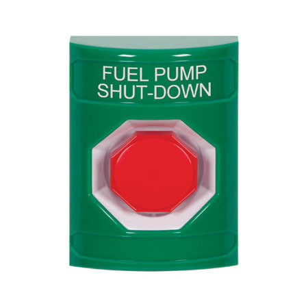 SS2105PS-EN STI Green No Cover Momentary (Illuminated) Stopper Station with FUEL PUMP SHUT DOWN Label English