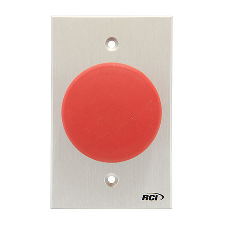 990-RB-MO x 28 Dormakaba RCI Blank Symbol Momentary Action Oversized Tamper-proof Button - Brushed Anodized Aluminum Faceplate - Red Cap
