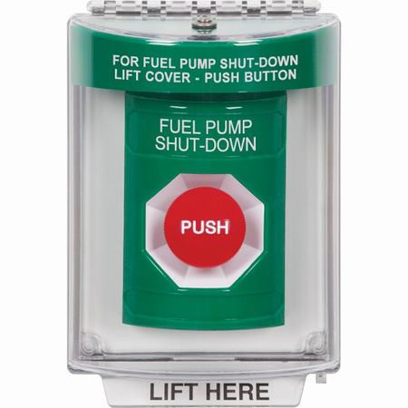 SS2144PS-EN STI Green Indoor/Outdoor Flush w/ Horn Momentary Stopper Station with FUEL PUMP SHUT DOWN Label English