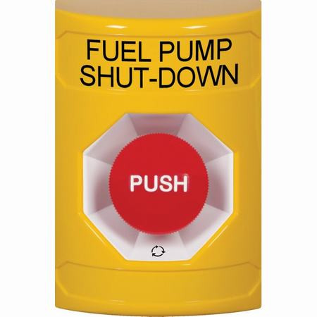 SS2201PS-EN STI Yellow No Cover Turn-to-Reset Stopper Station with FUEL PUMP SHUT DOWN Label English