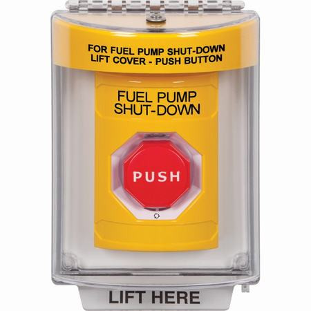 SS2249PS-EN STI Yellow Indoor/Outdoor Flush w/ Horn Turn-to-Reset (Illuminated) Stopper Station with FUEL PUMP SHUT DOWN Label English