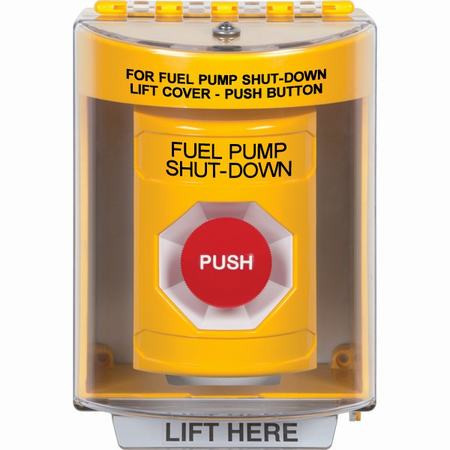 SS2274PS-EN STI Yellow Indoor/Outdoor Surface Momentary Stopper Station with FUEL PUMP SHUT DOWN Label English