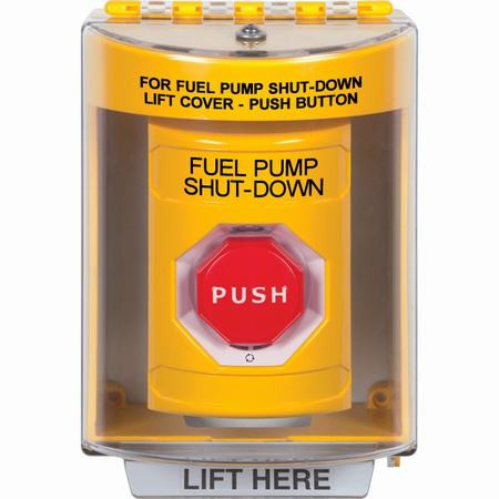 SS2279PS-EN STI Yellow Indoor/Outdoor Surface Turn-to-Reset (Illuminated) Stopper Station with FUEL PUMP SHUT DOWN Label English