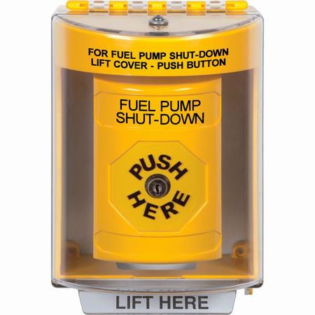 SS2280PS-EN STI Yellow Indoor/Outdoor Surface w/ Horn Key-to-Reset Stopper Station with FUEL PUMP SHUT DOWN Label English