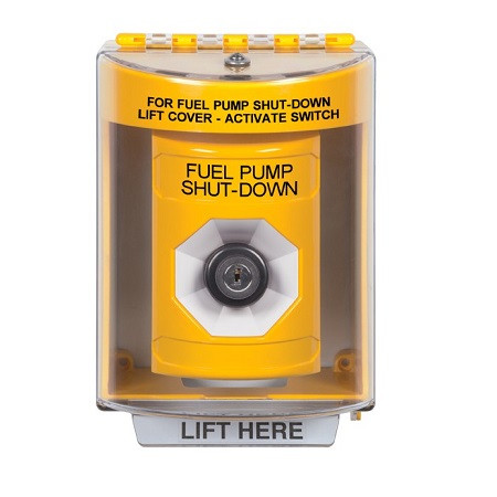 SS2283PS-EN STI Yellow Indoor/Outdoor Surface w/ Horn Key-to-Activate Stopper Station with FUEL PUMP SHUT DOWN Label English