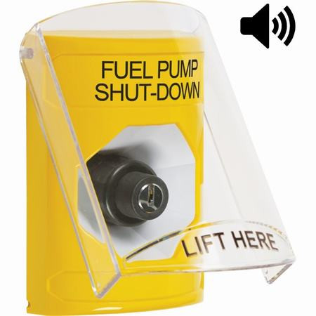 SS22A3PS-EN STI Yellow Indoor Only Flush or Surface w/ Horn Key-to-Activate Stopper Station with FUEL PUMP SHUT DOWN Label English