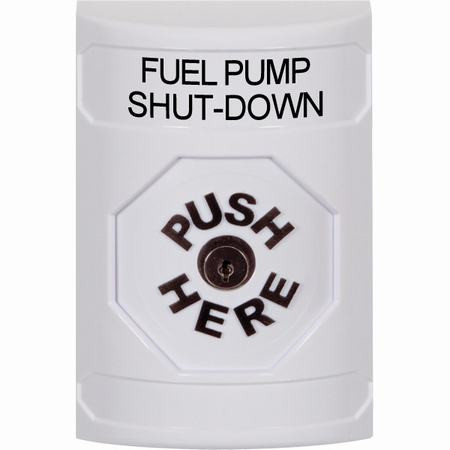 SS2300PS-EN STI White No Cover Key-to-Reset Stopper Station with FUEL PUMP SHUT DOWN Label English