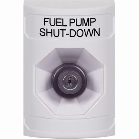 SS2303PS-EN STI White No Cover Key-to-Activate Stopper Station with FUEL PUMP SHUT DOWN Label English