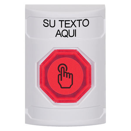 SS2306ZA-ES STI White No Cover Momentary (Illuminated) with Red Lens Stopper Station with Non-Returnable Custom Text Label Spanish