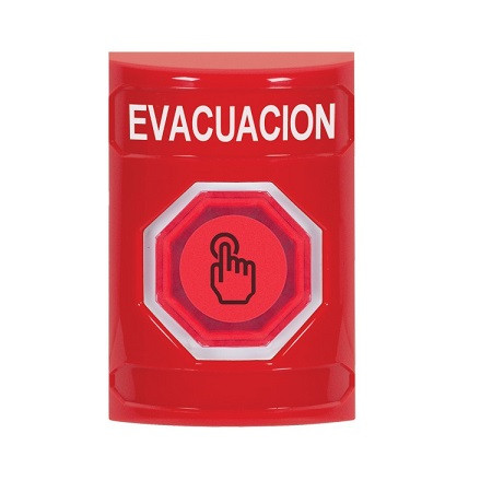 SS2006EV-ES STI Red No Cover Momentary (Illuminated) with Red Lens Stopper Station with EVACUATION Label Spanish