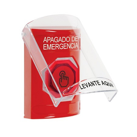 SS2026PO-ES STI Red Indoor Only Flush or Surface Momentary (Illuminated) with Red Lens Stopper Station with EMERGENCY POWER OFF Label Spanish