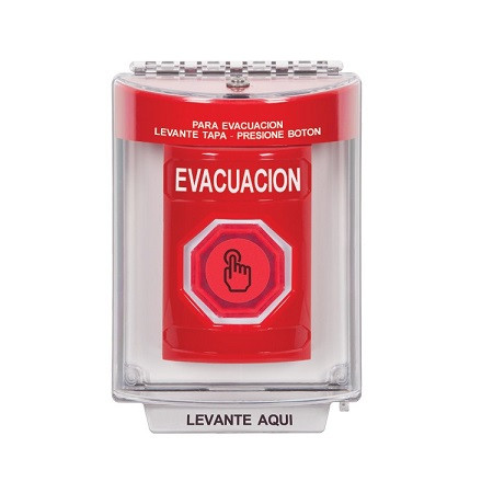 SS2036EV-ES STI Red Indoor/Outdoor Flush Momentary (Illuminated) with Red Lens Stopper Station with EVACUATION Label Spanish