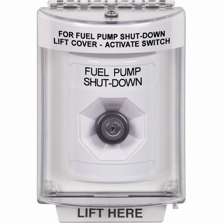 SS2333PS-EN STI White Indoor/Outdoor Flush Key-to-Activate Stopper Station with FUEL PUMP SHUT DOWN Label English