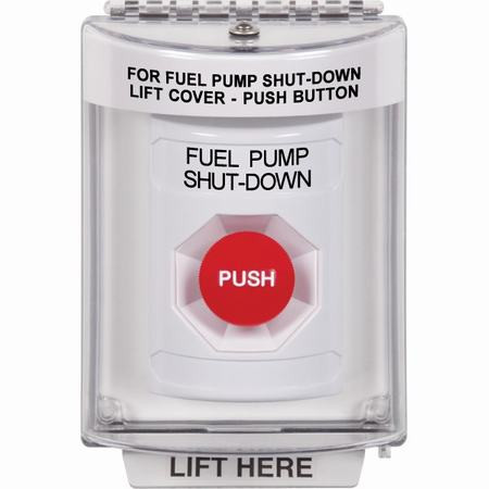 SS2344PS-EN STI White Indoor/Outdoor Flush w/ Horn Momentary Stopper Station with FUEL PUMP SHUT DOWN Label English