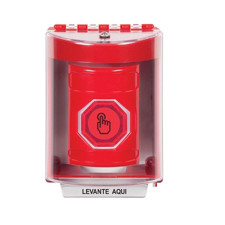 SS2087NT-ES STI Red Indoor/Outdoor Surface w/ Horn Weather Resistant Momentary (Illuminated) with Red Lens Stopper Station with No Text Label Spanish