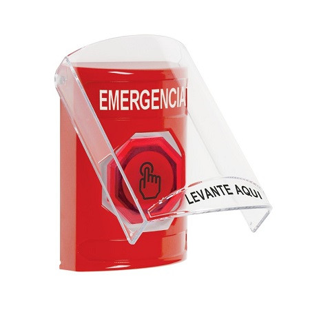 SS20A6EM-ES STI Red Indoor Only Flush or Surface w/ Horn Momentary (Illuminated) with Red Lens Stopper Station with EMERGENCY Label Spanish