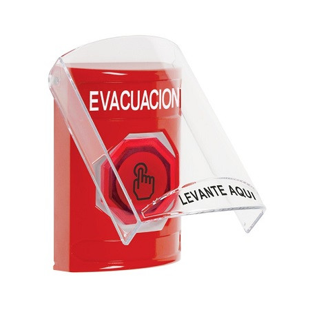 SS20A6EV-ES STI Red Indoor Only Flush or Surface w/ Horn Momentary (Illuminated) with Red Lens Stopper Station with EVACUATION Label Spanish
