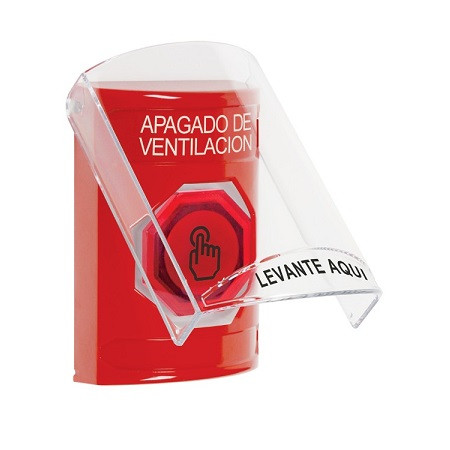 SS20A7HV-ES STI Red Indoor Only Flush or Surface w/ Horn Weather Resistant Momentary (Illuminated) with Red Lens Stopper Station with HVAC SHUT DOWN Label Spanish