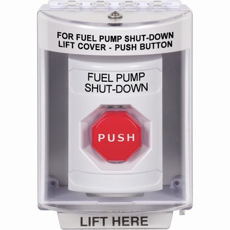 SS2372PS-EN STI White Indoor/Outdoor Surface Key-to-Reset (Illuminated) Stopper Station with FUEL PUMP SHUT DOWN Label English