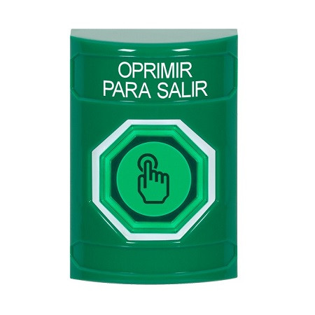 SS2107PX-ES STI Green No Cover Weather Resistant Momentary (Illuminated) with Green Lens Stopper Station with PUSH TO EXIT Label Spanish