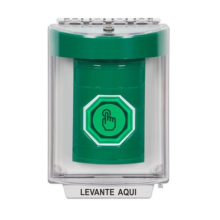 SS2137NT-ES STI Green Indoor/Outdoor Flush Weather Resistant Momentary (Illuminated) with Green Lens Stopper Station with No Text Label Spanish
